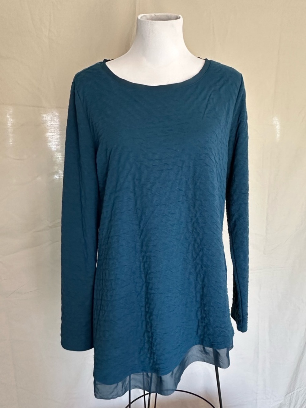 Simply Vera Vera Wang Teal Long-Sleeve Tunic diagonal Hem blue large textured